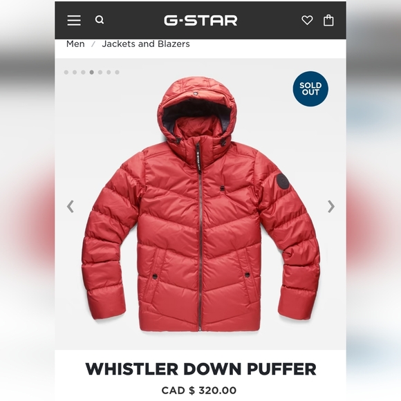 G-Star Raw Red Puffer Down Jacket - Picture 7 of 9